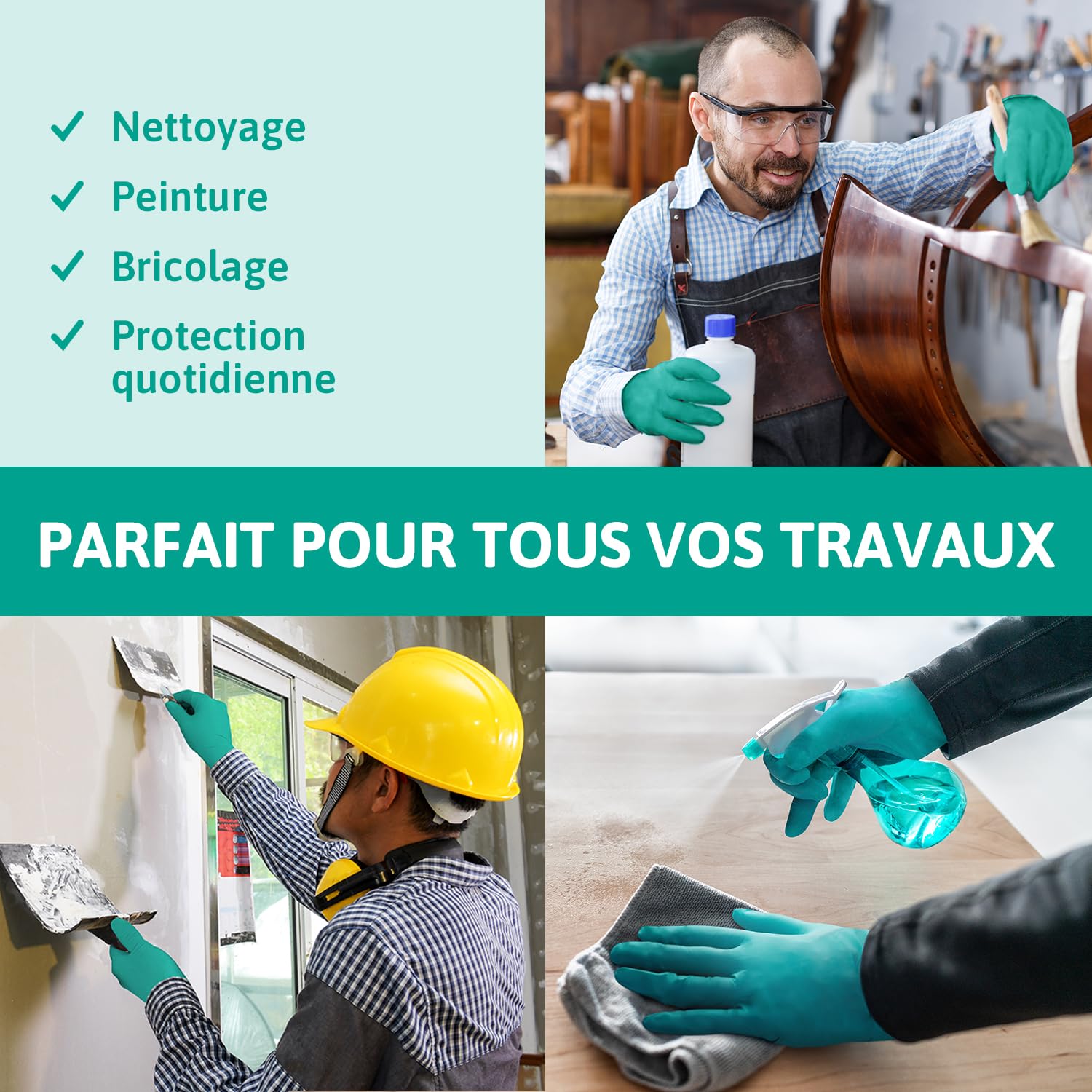 Ansell TouchNTuff 92-600, Gants jetables pour travaux lourds, Gants nitrile contact alimentaire, Gants de protection chimique et mécanique, Sans latex, Boîte de 100 gants en nitrile verts, Taille L