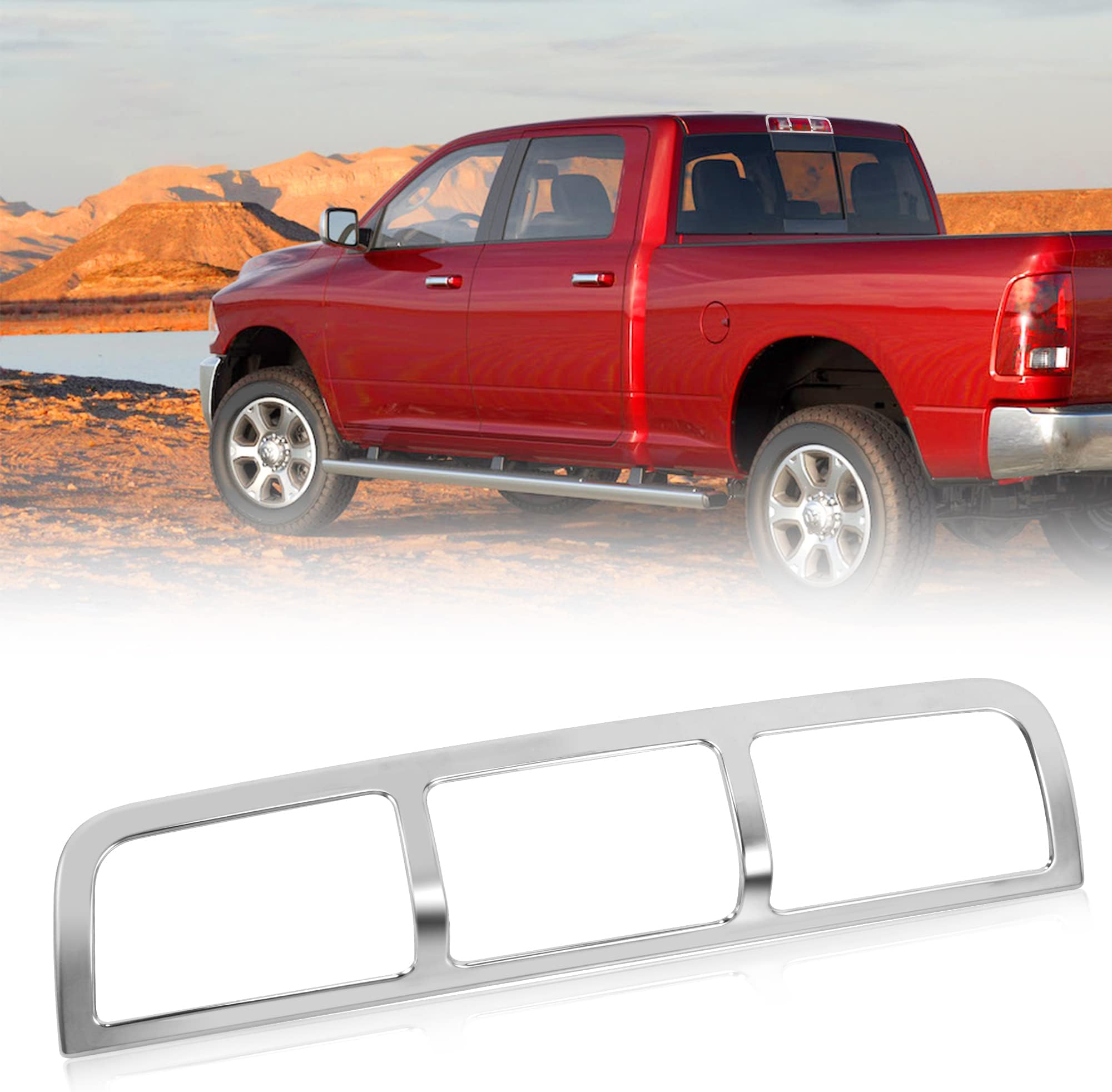 RDBS Triple Chrome 3rd Third Brake Tail Light Lamp Cover Trim Overlay For 2010-2018 DODGE RAM 1500 2500 3500 4500 5500
