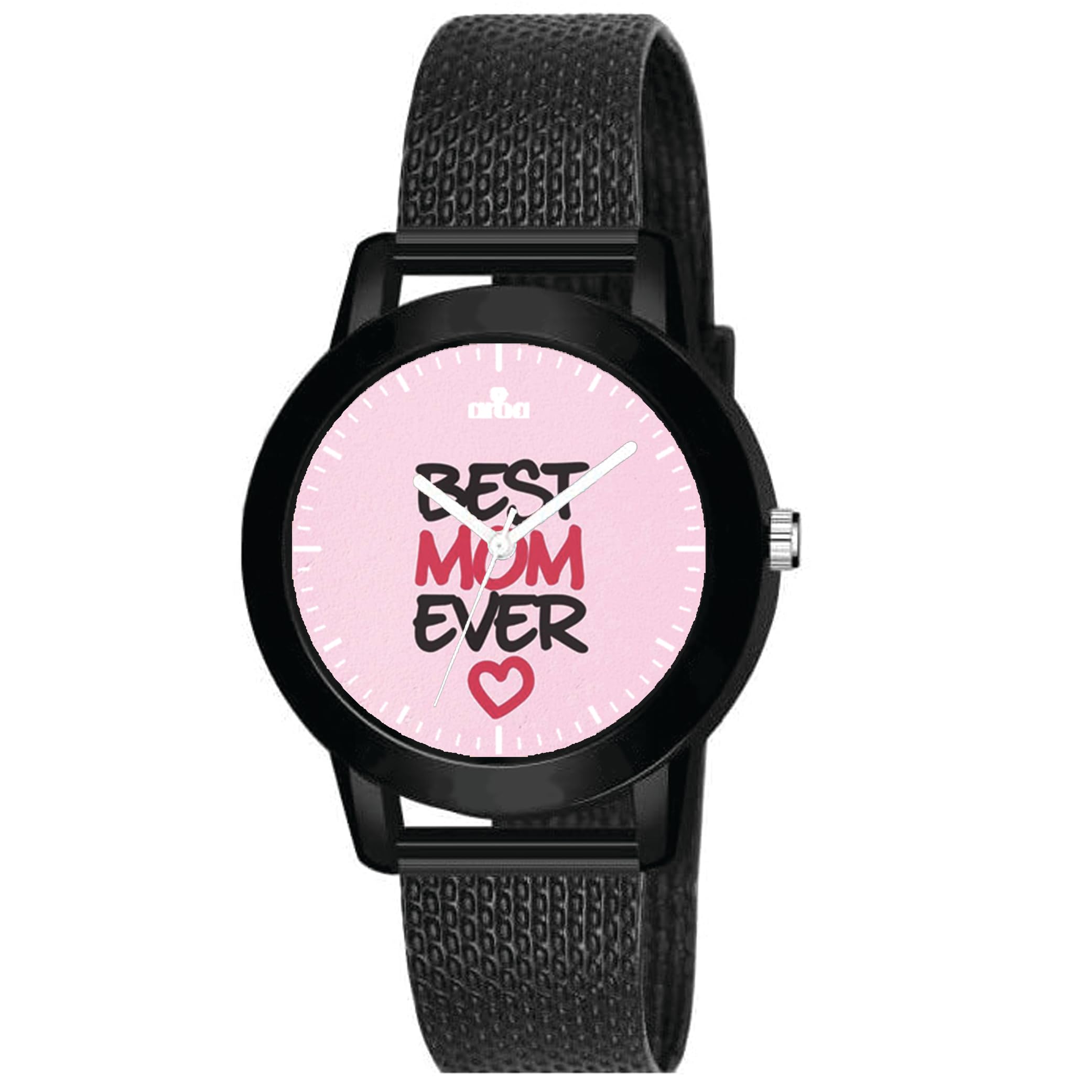 AROA Watch for Womens with Best Mom Ever Model :821 in Black Metal Type Rubber Analog Watch Pink Dial for Women Stylish Watch for Girls (B0C975J65K) Amazon Price History, Amazon Price Tracker