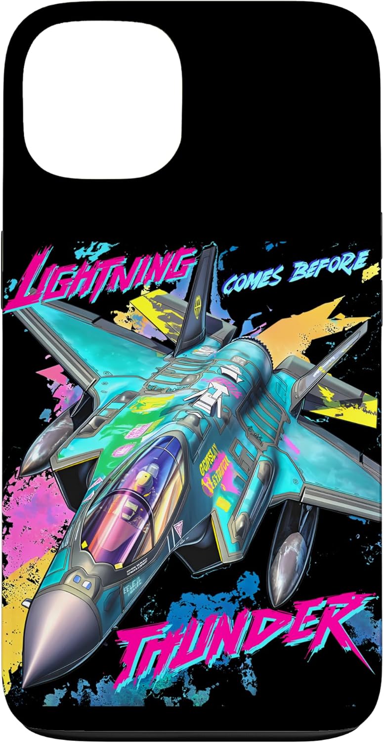 Stealth Fighter Jet Extremely Colorful Graphic Pink and Blue Case for iPhone 13