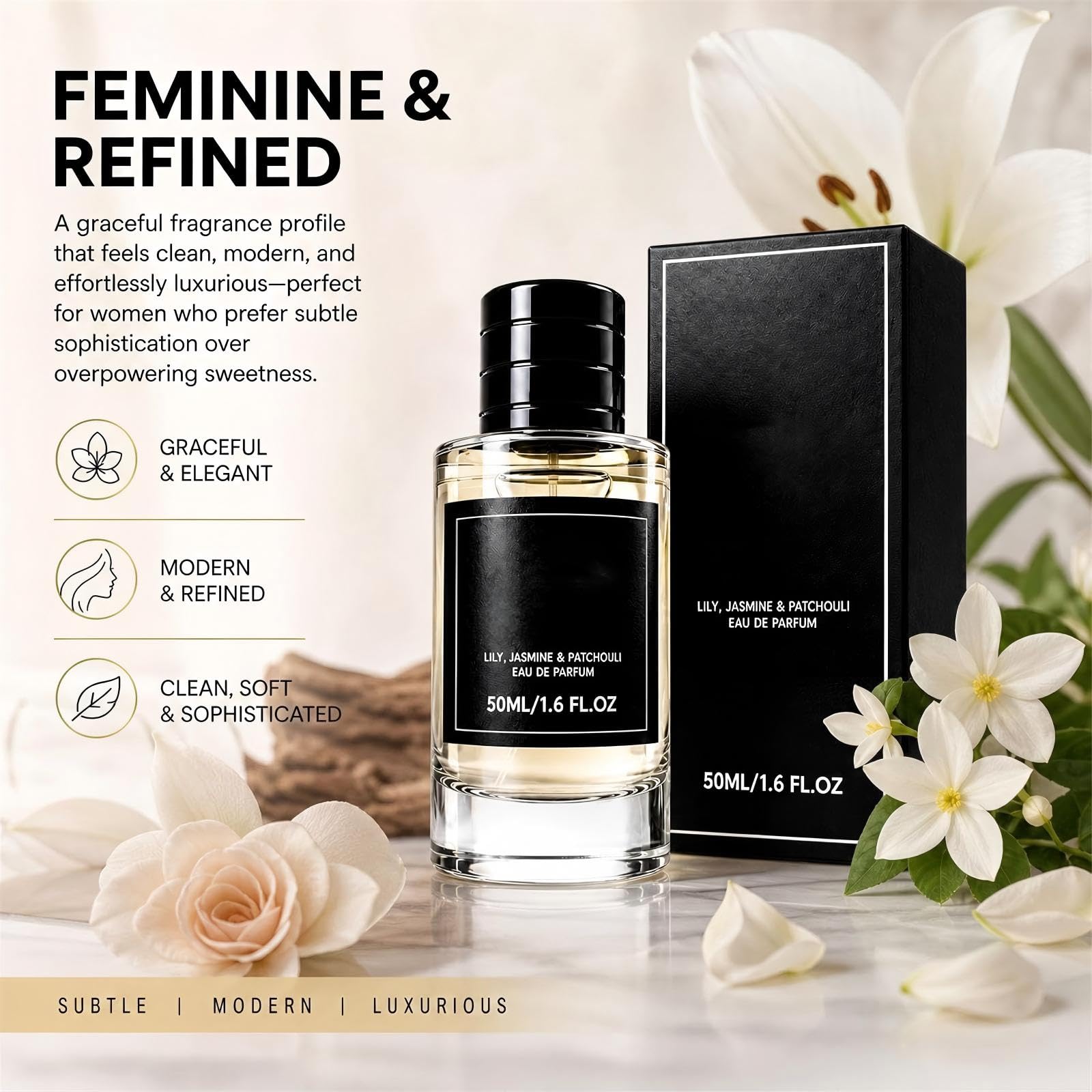 Profumo da donna con note di giglio, gelsomino e patchouli（3pcs）