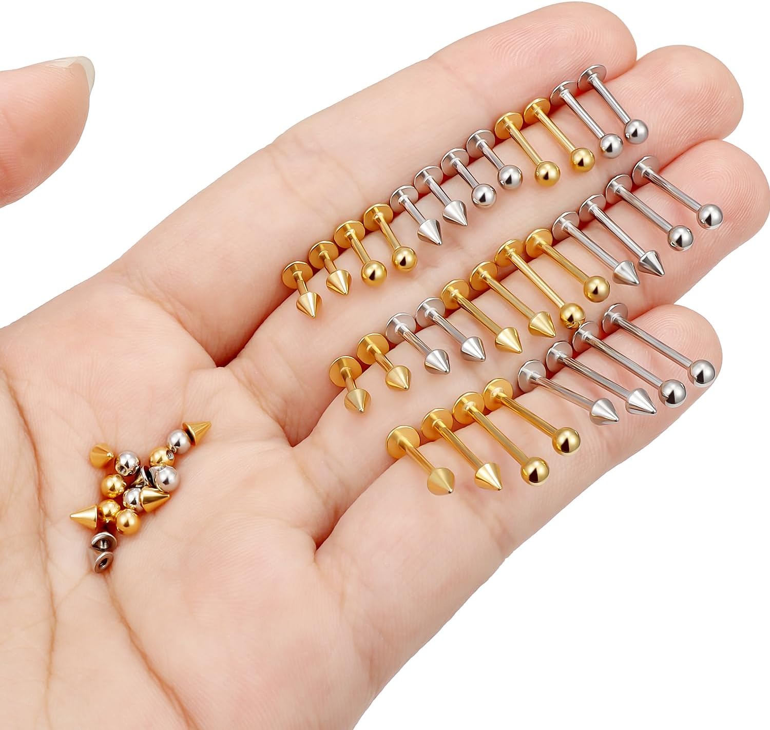 Labret Jewelry 32PCS Monroe Lip Rings Snake Bite Piercing Jewelry Helix Earring Tragus Cartilage Studs Surgical Steel Piercing Jewelry for Women Men 16G 6mm 8mm 10mm 12mm