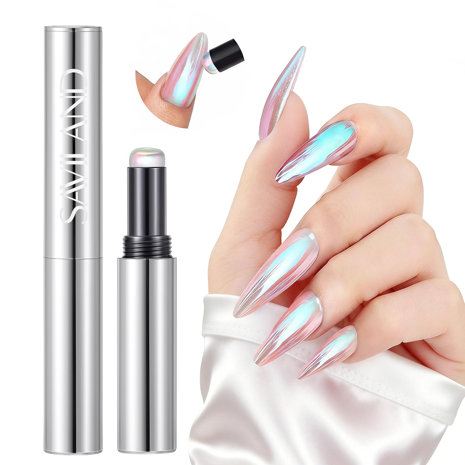 Air Cushion Chrome Nail Powder Pen: High Reflective Luster Mirror Mermaid Chrome Powder Pen with Built-in Pigment & Cushion Tip Applicator for Beginners Home DIY Nail Art Salon Manicure, 0.3g