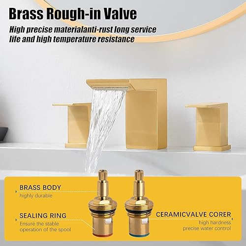 Miniatura 4 de BESy Grifo de baño de 8 pulgadas, grifo de baño dorado con 3 agujeros, dos asas, grifo de lavabo de baño, grifo de lavabo de baño generalizado,