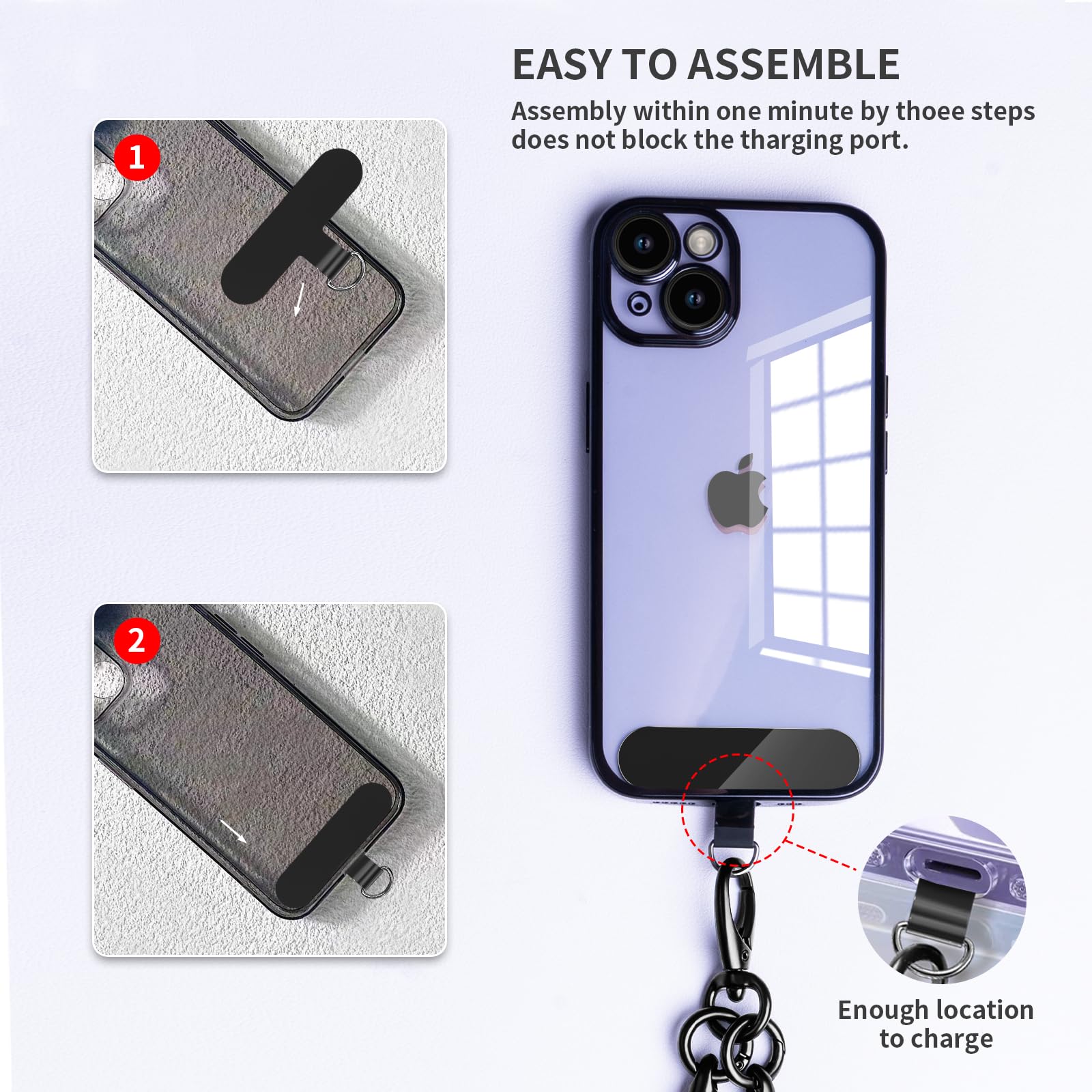 Smycz do telefonu uniwersalne smycze do telefonów komórkowych crossbody, wielofunkcyjne smycze do telefonów kompatybilne z większością smartfonów, Fioletowy, L