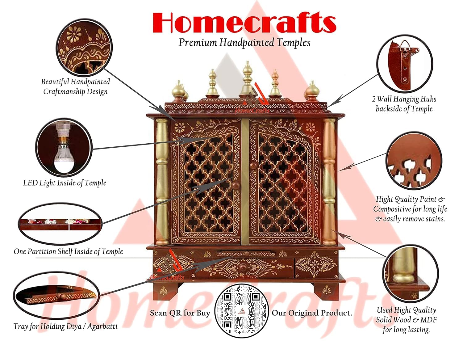 Mandir Pooja in legno | indiano| |indù| |decorazione| |Puja | |armadietto| |tempio| |Bhagwan| |Stand | |Mandapam| |Parete| |Da appendere | Decorazione per la casa negli Stati Uniti (60 x 30 x 76 cm),