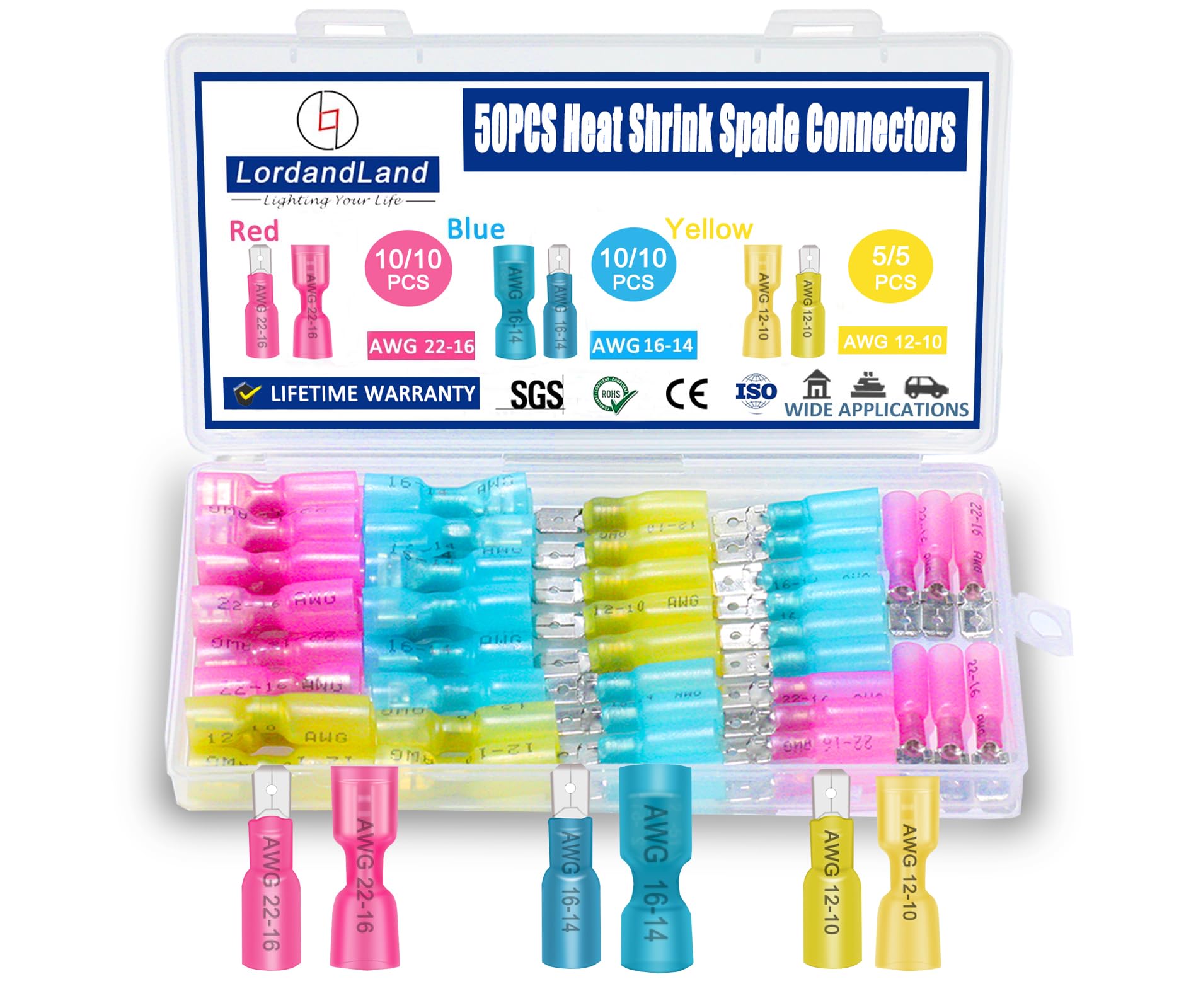 50PCS Heat Shrink Spade Connectors - Electrical Wire Crimp Connector. Quick Disconnect Connectors.Female and Male Spade terminlas for Watercraft,Electronics,Automotive Crimp Connectors