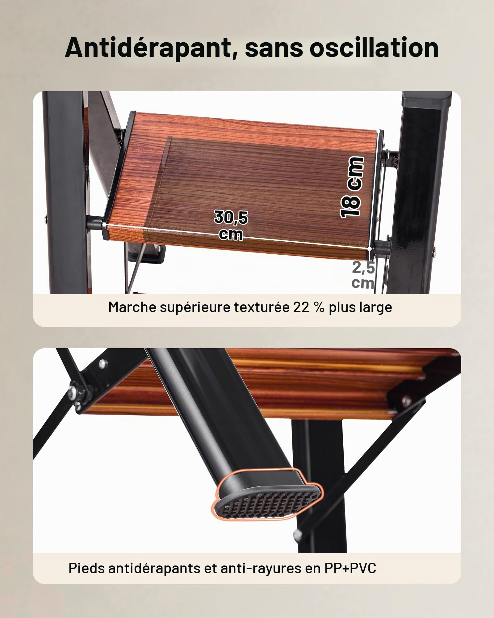 VEVOR Escabeau Pliant 2 Marches Marchepied Pliable Charge 150 kg Échelle Domestique Portable Compacte pour Cuisine, Bureau, Travaux Ménagers, Bricolage, Réparations, avec Larges Marches Antidérapantes
