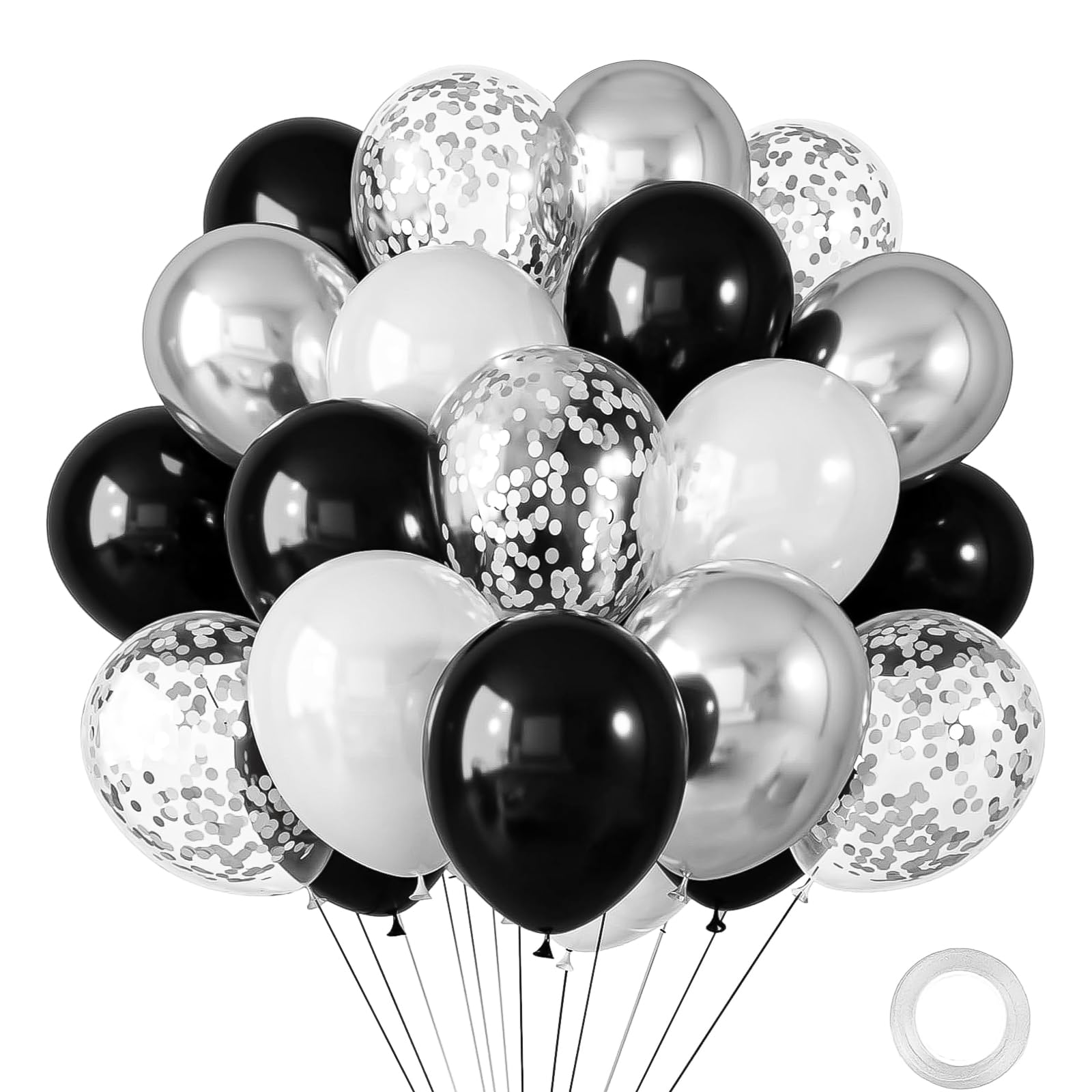 30pcs Black and Silver Balloons Different Sizes 12 10 Inches Metallic Silver Confetti Balloons Kit for Birthday Wedding Baby Shower Theme Party Decoration