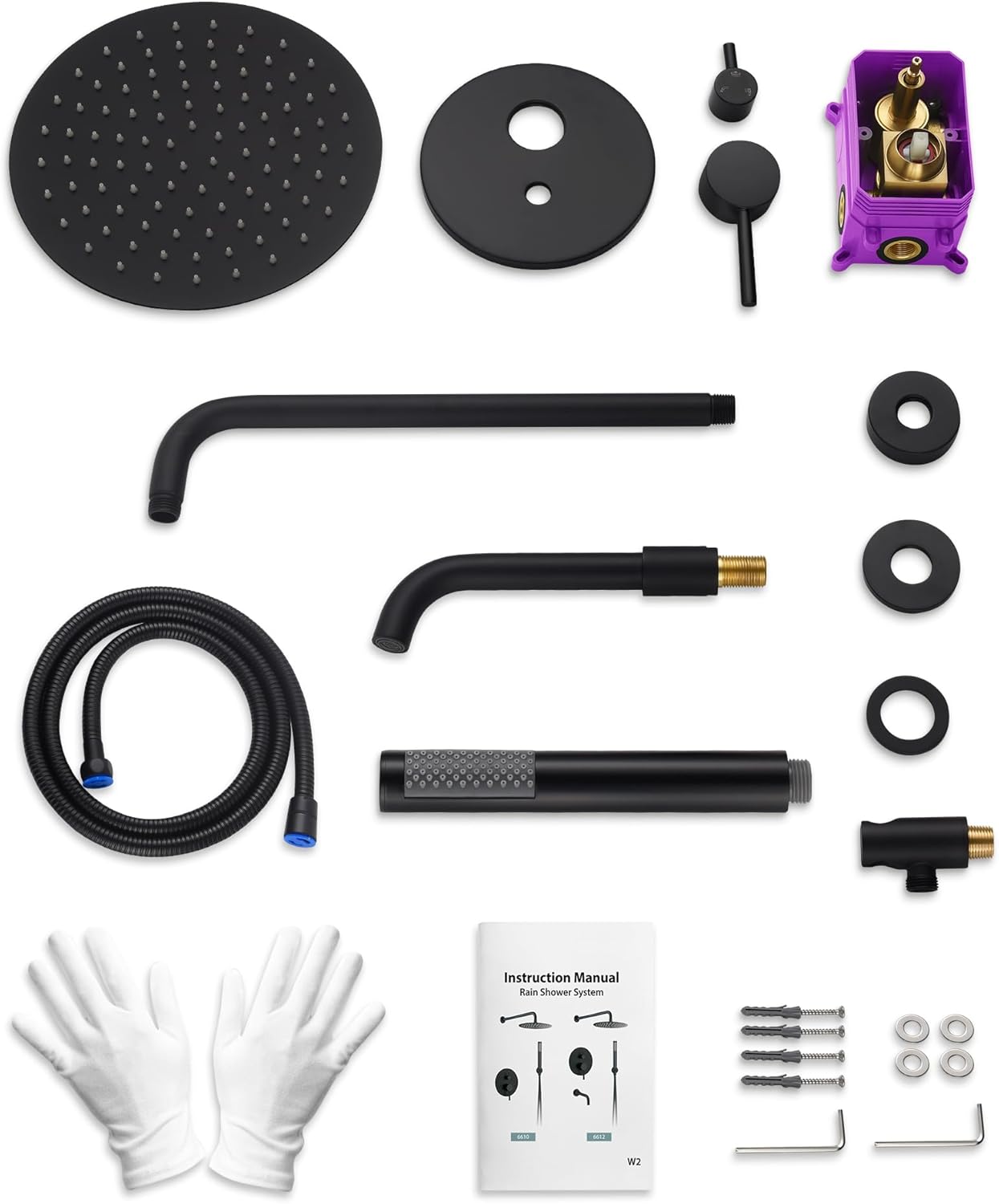10 Inch Round Shower Faucet Set with Tub Spout, High Pressure Rainfall Shower Head and Handheld Sprayer Combo, Matte Black