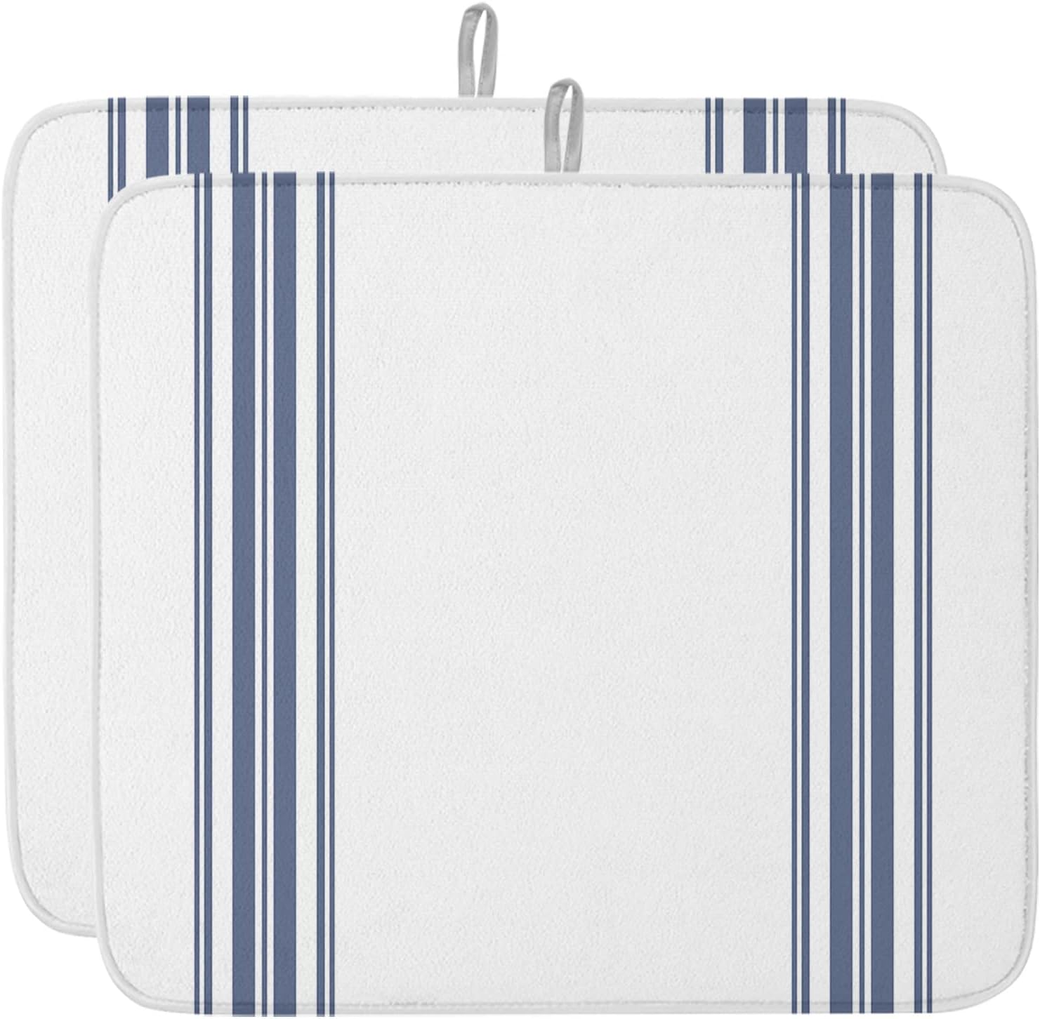 Farmhouse Simple Stripes Dish Drying Mat for Kitchen Counter, Blue Line Baby Bottle Microfiber Drying Pad, Absorbent Coffee Cup Dishes Drainer Mats 18"x24", 2 Pcs