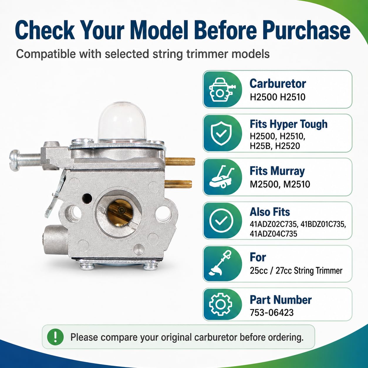 Amazon.com: H2500 H2510 Carburetor for Hyper Tough H2520 H25B