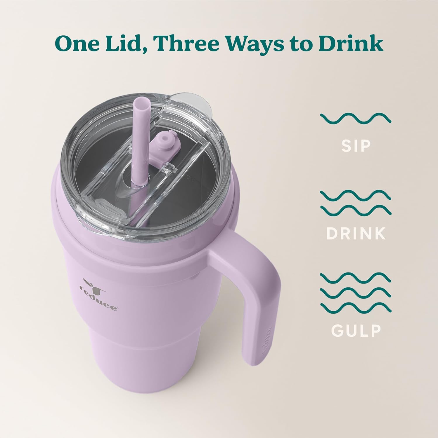 REDUCE 40 oz Stainless Steel Tumbler with Handle - Dual-Wall Vacuum Insulated Travel Mug, Sweat-Proof Lid & Reusable Straw - Keeps Drinks Cold for 24 Hrs, Fits Cupholders, Dishwasher Safe - Lilac Bud - Image 5