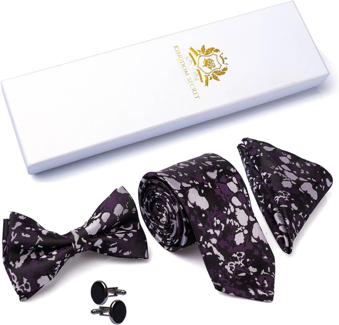 Bow Tie Necktie Pocket Square and Cuff Link Set Wedding Necktie and Bow Tie Set
