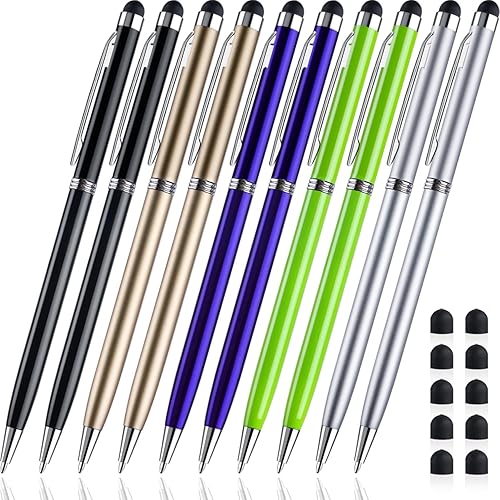 ChaoQ Lápiz óptico para pantallas táctiles, 10 bolígrafos capacitivos delgados 2 en 1 (tinta negra) con 20 puntas de goma reemplazables (negro, disponible en Yaxa Mexico