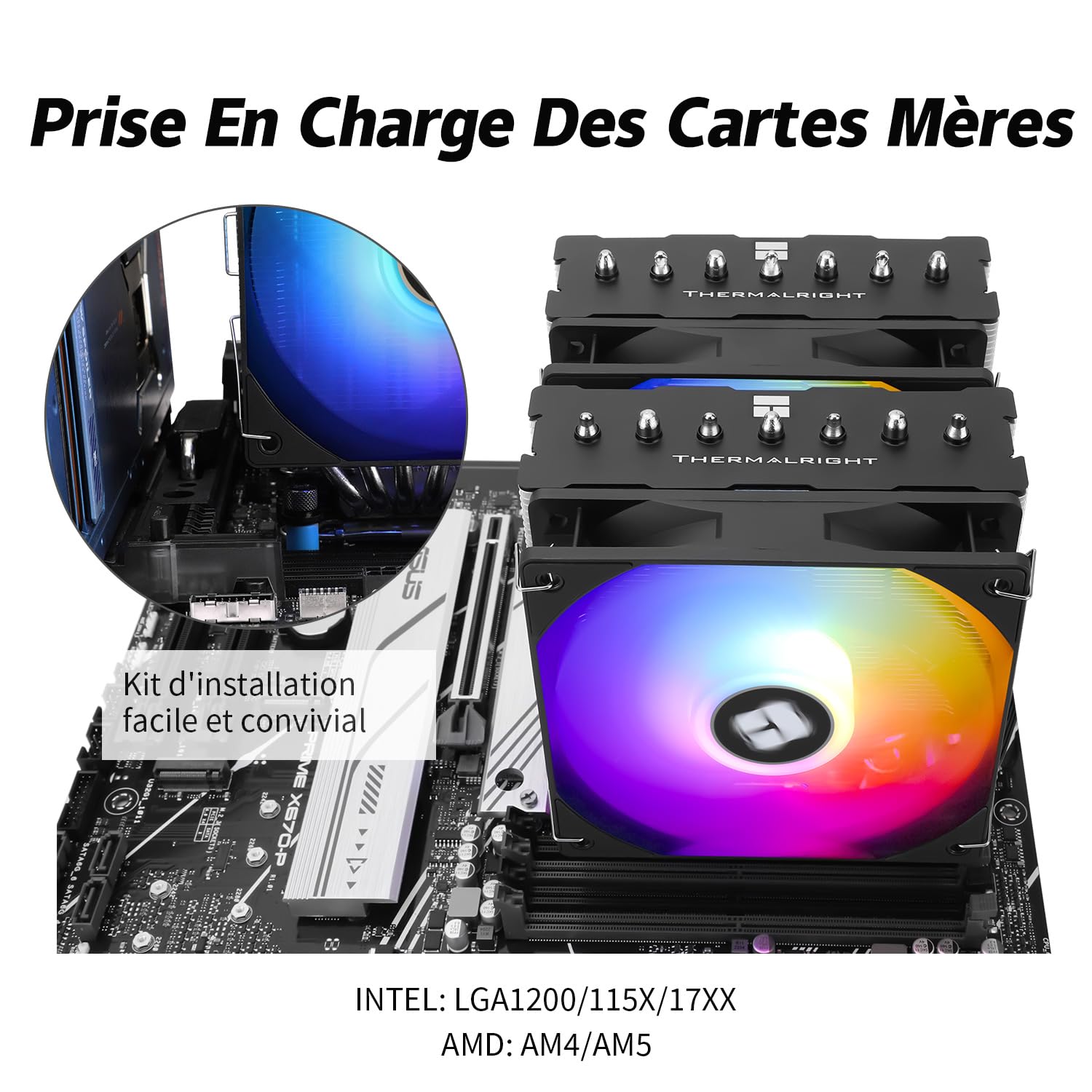 TR PS120SE ARGB refroidisseur d’air CPU 7caloducs Refroidisseur de processeur,double ventilateur PWM TL-C12B-S V2,technologie AGHP,roulement S-FDB,pour AMD AM4 AM5/Intel 1700/1150/1151/1200