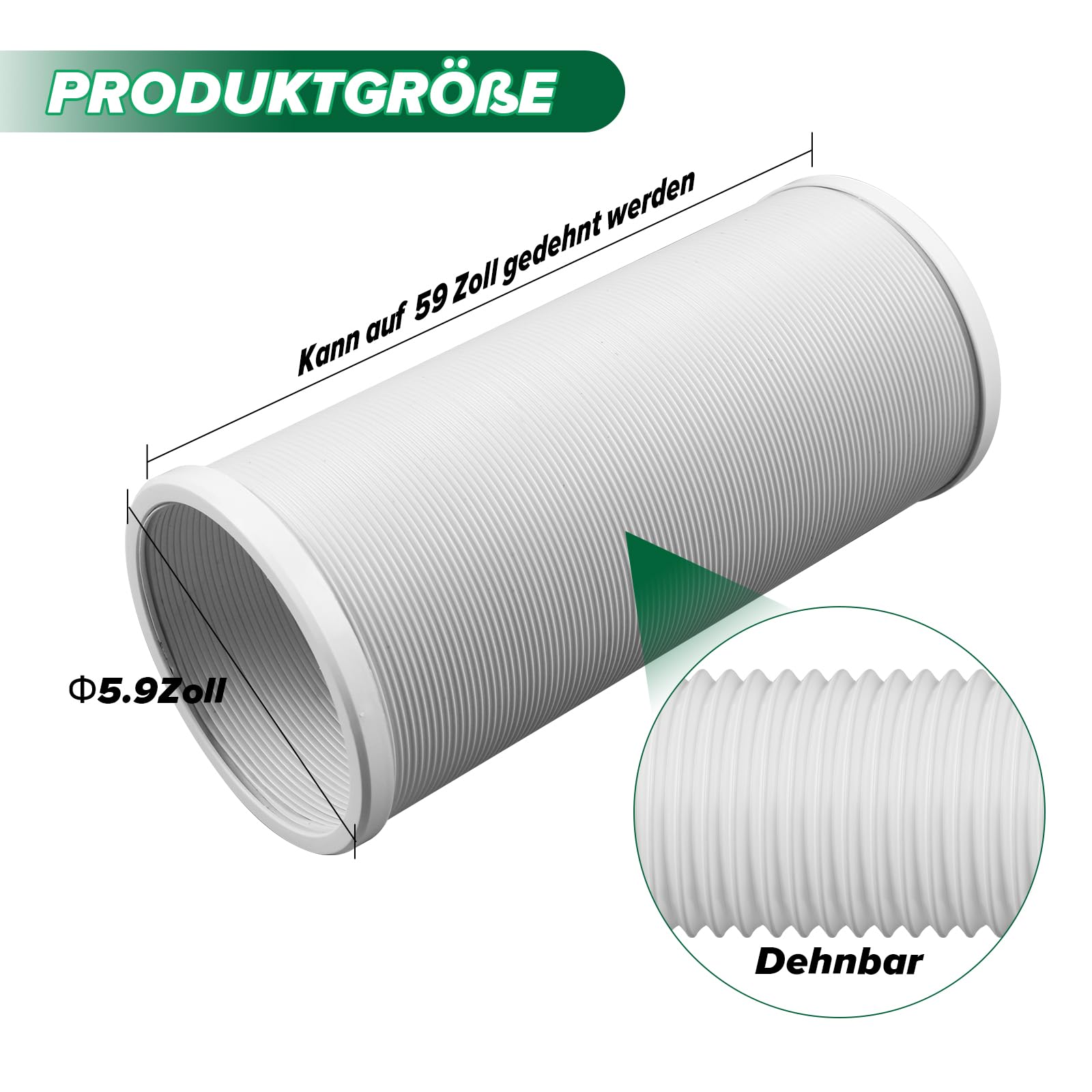 1.5m Abluftschlauch, Durchmesser 5,9"/15CM, Abluftschlauch Klimagerät, Klimaanlage Schlauch Verlängerung für Klimageräte, Wäschetrockner, Luftentfeuchter