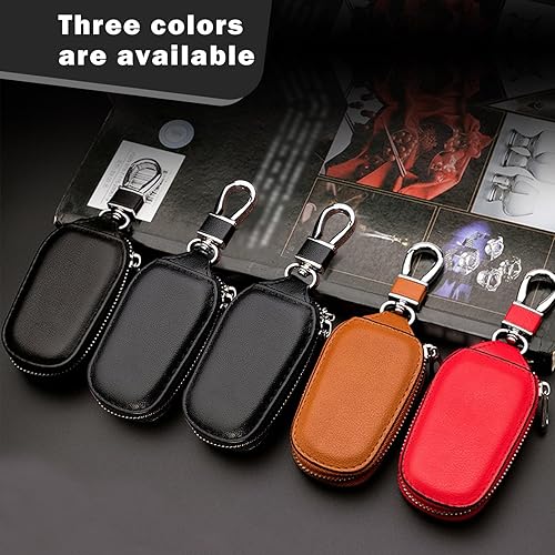 Miniatura 4 de Hawyet 1 funda para llave de automóvil, protector de llavero remoto de cuero con cierre de cremallera con gancho de metal, universal para la mayoría