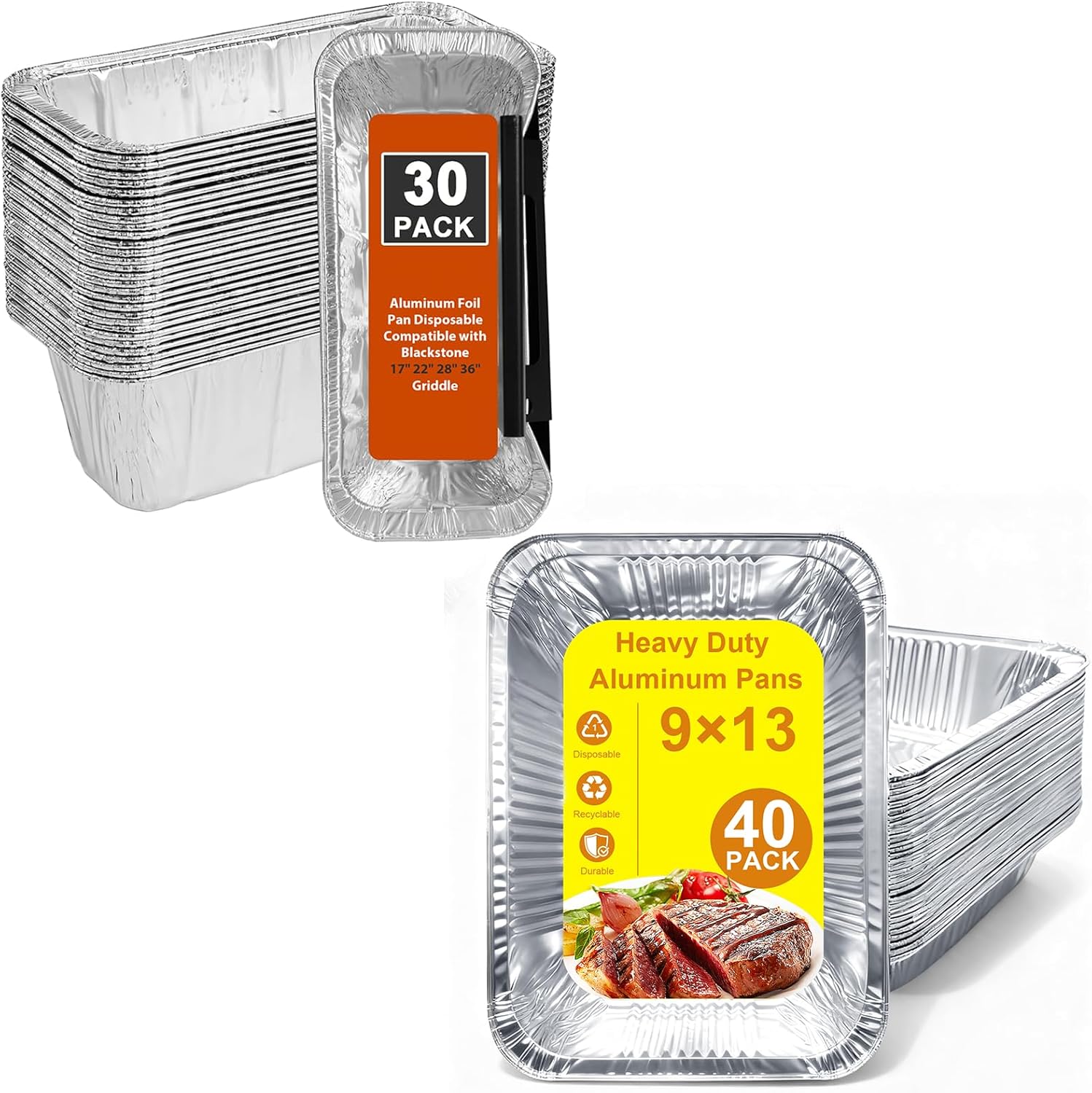30Pack Grease Cup Liners Compatible with Blackstone Griddle 5017 Bundle with 40 Pack Aluminum Foil Pans 9x13