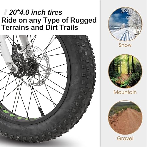 Miniatura 10 de Hiland - Bicicleta de neumáticos gruesos para niños, Shimano de 7 velocidades, freno de disco doble, 2024 pulgadas, bicicleta de montaña para niños