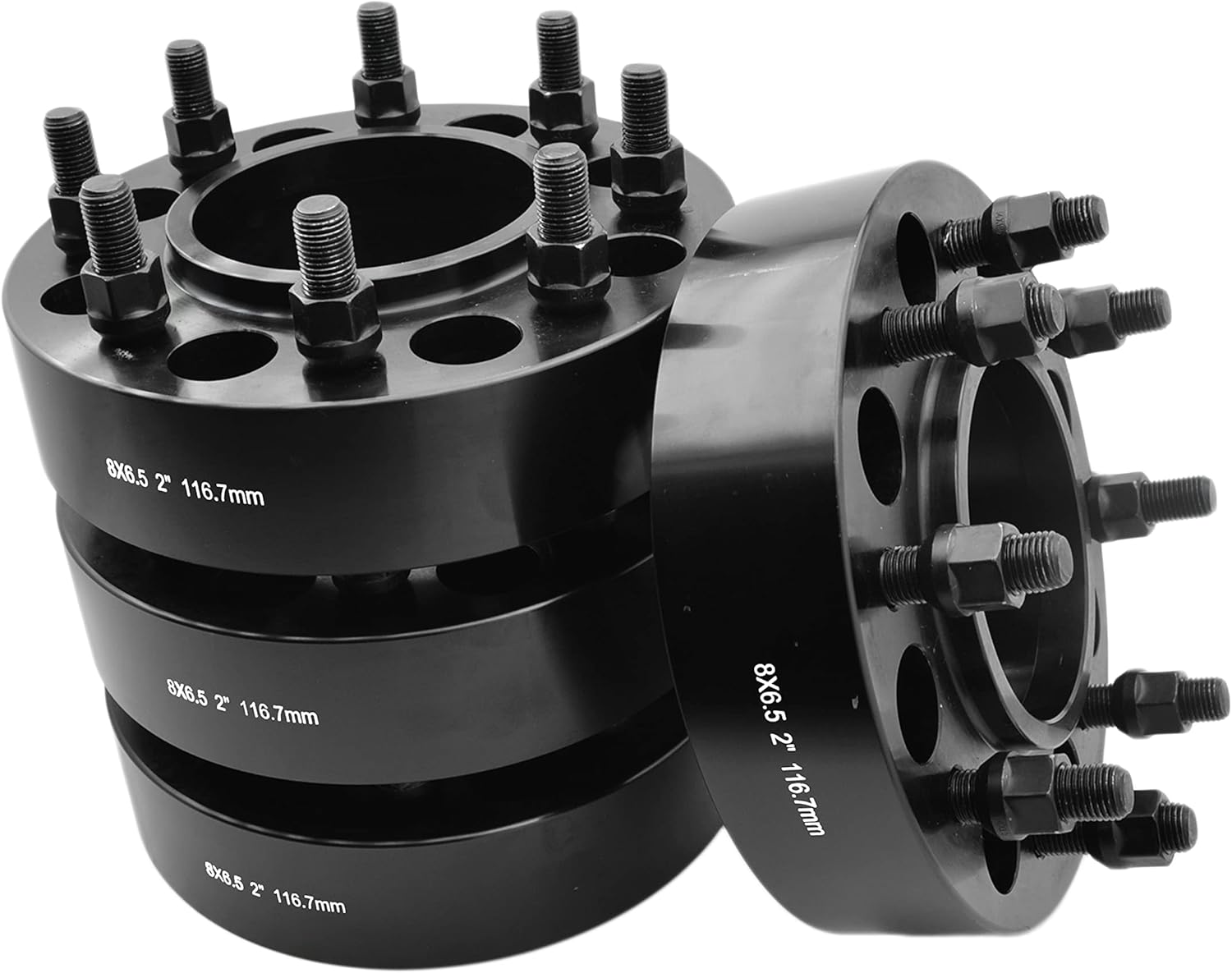 Complete Set of 2 Thick 8x6.5 Black Full HUB Centric Wheel Spacers Adapters for 1999-2010 Silverado Sierra 2500HD 3500HD Forged Aluminum