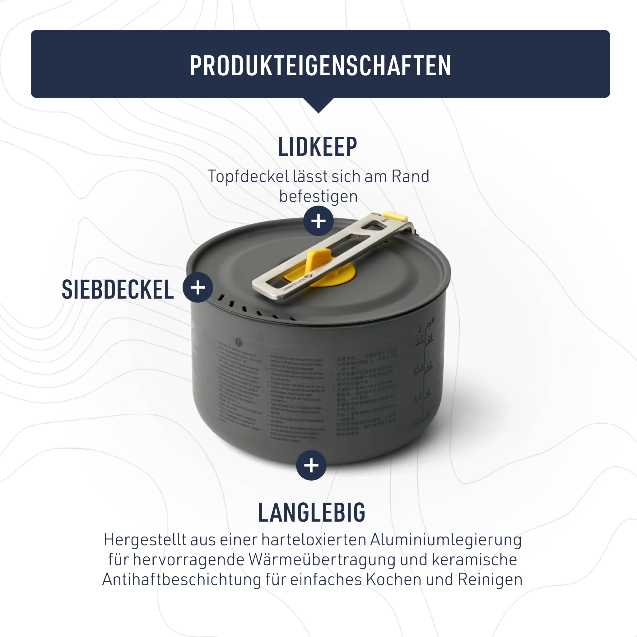 SEA TO SUMMIT - Frontier Pot 3L - Ultraleichter Campingtopf - 3 Personen - Kochtopf mit Antihaftbeschichtung + Siebdeckel - Kompaktes Design - aus harteloxiertem Aluminium - 304 g