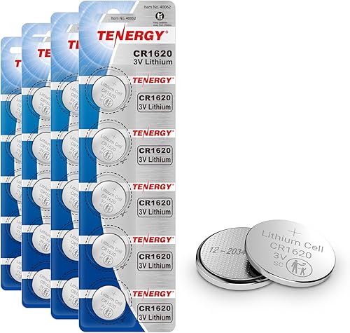 Tenergy Batería de botón de litio CR1620 de 3 V, para llaves de automóvil, relojes, calculadoras, controles remotos, paquete de 20