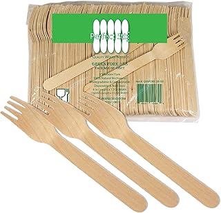 Perfect Stix Green Fork 158-250ct Disposable Wooden Forks (Pack of 250), Plain Forks