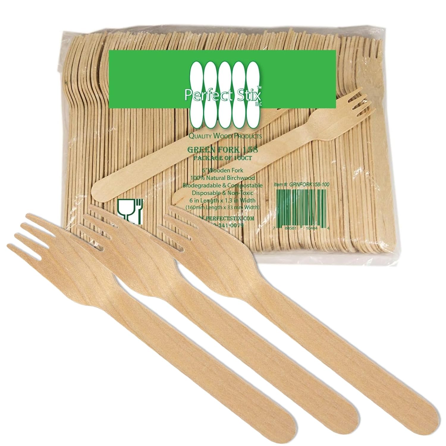Perfect Stix Green Fork 158250ct Disposable Wooden Forks (Pack of 250