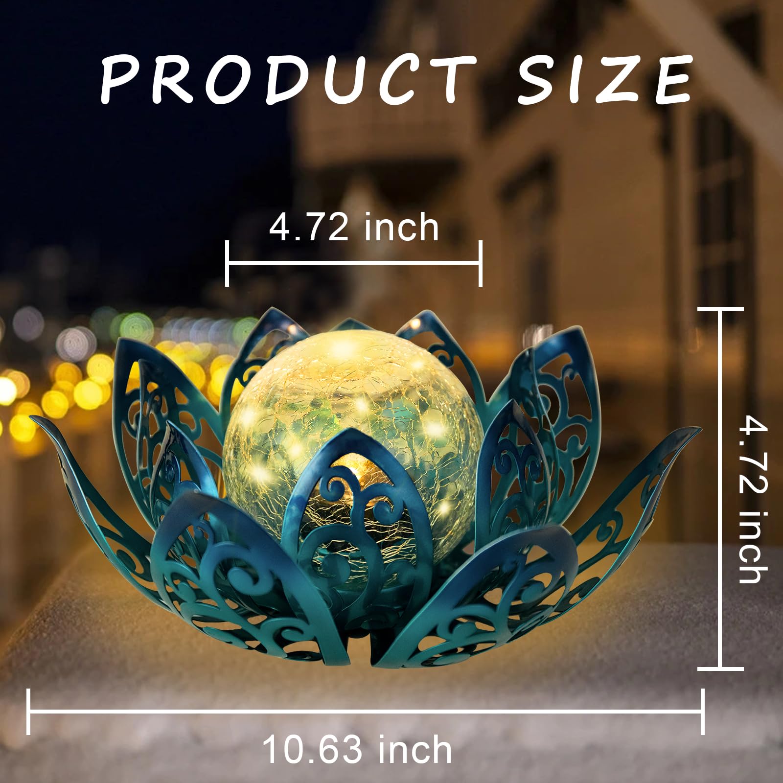 Luces solares para exteriores, lámpara de loto para decoración de jardín, farol solar de cristal agrietado de metal, impermeable, luz LED de mesa para patio, césped, pasarela, mesa, camino 6