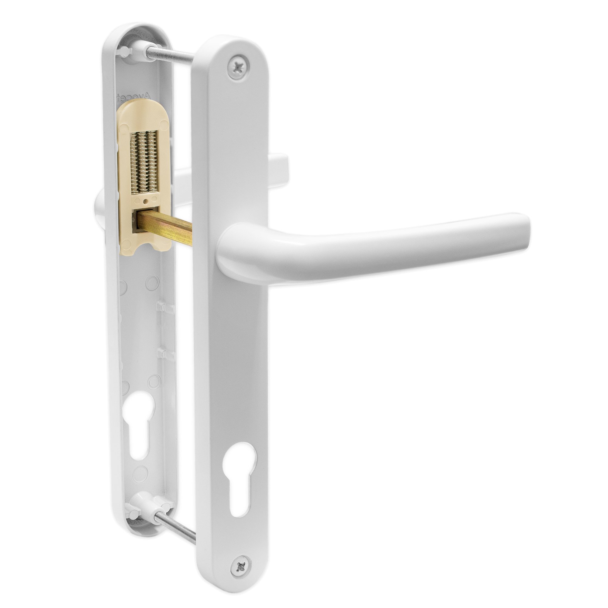 Avocet White Polished Pioneer Door Handle Set 92Pz 92Mm Sprung Lever/Lever Pair - Screw To Screw Fixings 215Mm Upvc Pvc Pvcu (White)