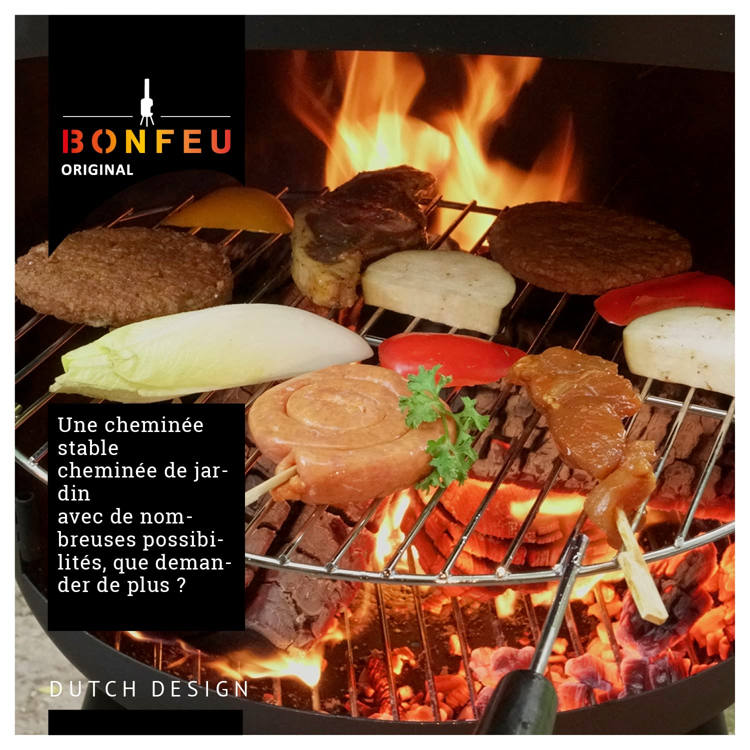 BonFeu BonBono Rouille - Brasero pour Jardin - Braser avec Barbecue Grill - Brazeros Exterieur - 45x45x165 cm