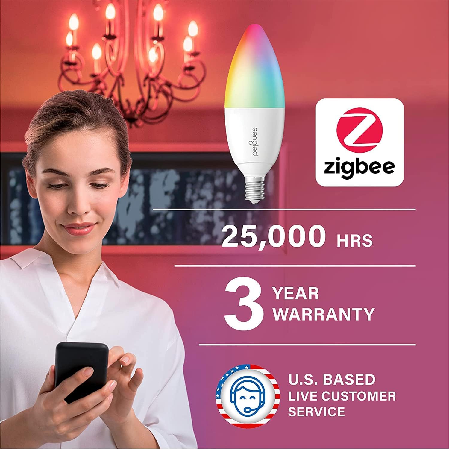 Sengled Zigbee Smart Bulb, Smart Hub Required, Work with SmartThings and Echo with built-in Hub, Voice Control with Alexa and Google Home, Color Changing E12 Candelabra Light Bulbs 40W Eqv. 1 Pack