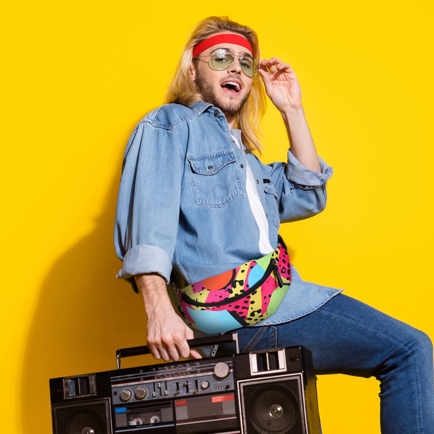 Sotiff 2 Pcs 80s 90s Fanny Pack Retro Waist Packs for Men Women Adjustable Casual Waist Bag Neon Cute Vintage Hiking Belt Bags for Travel Party Festival Hiking(Neon Style) - Image 4