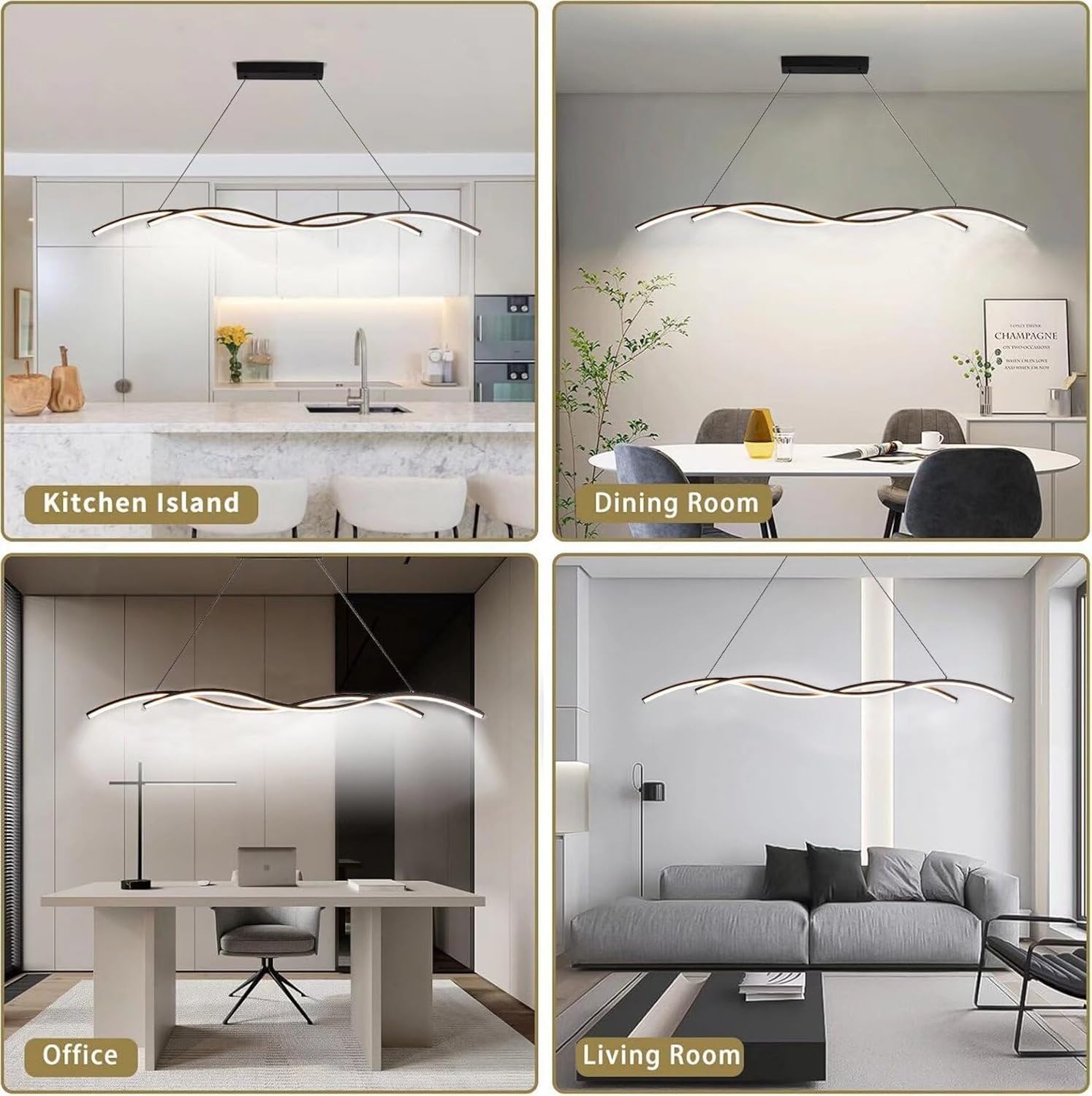 Liniowa Lampa Wisząca Led Wave 120 Cm Nowoczesne Oświetlenie Jadalni Sufit Lampa Wisząca 3-kolorowa ściemnialna Oprawa Sufitowa Z Regulacją Wysokości Do Salonu Na Wyspie Kuchenne, Black, 150cm
