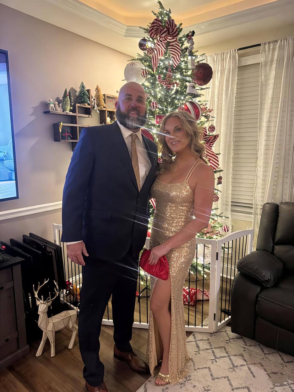 Sparkly Sequin Prom Dresses for Women Spaghetti Straps Square Neck Mermaid Long Formal Evening Dress with Slit WA129 - Image 5