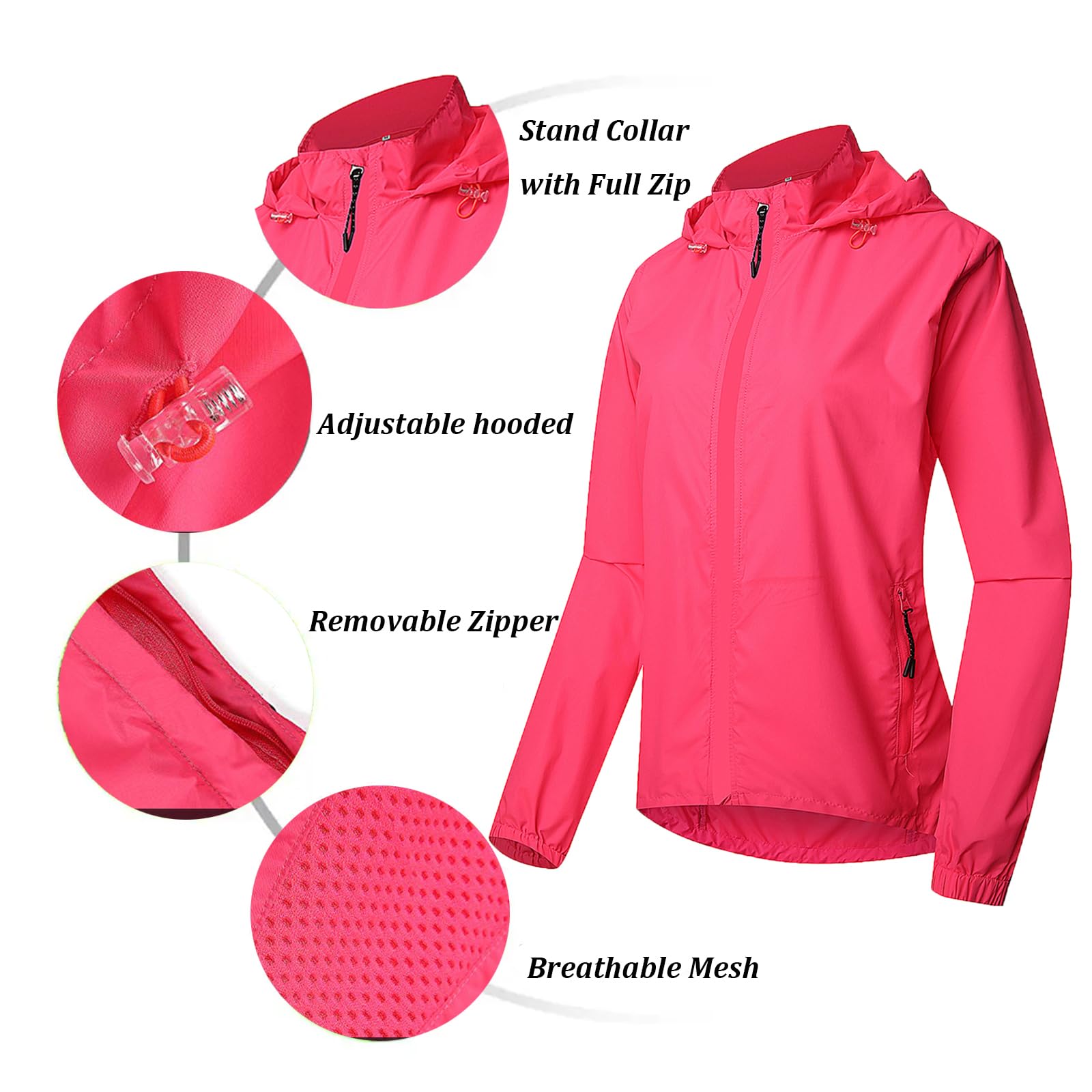Giacche Ciclismo Donna con Cappuccio, Antivento Impermeabile MTB Sportivo Abbigliamento Leggera Traspirante All'Aperto Ciclismo Giacca Asciugatura Rapida,Plum Red-S