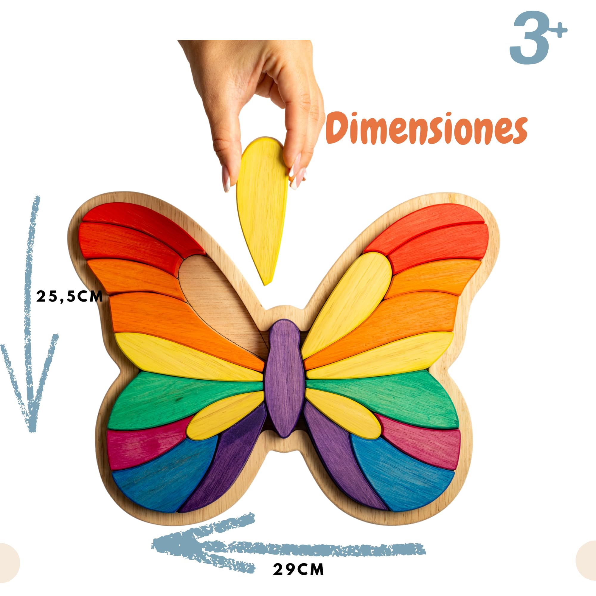 Holzpuzzle Schmetterling 3+ Jahre - pädagogisches Spielzeug für Kinder, Entwicklung der Feinmotorik