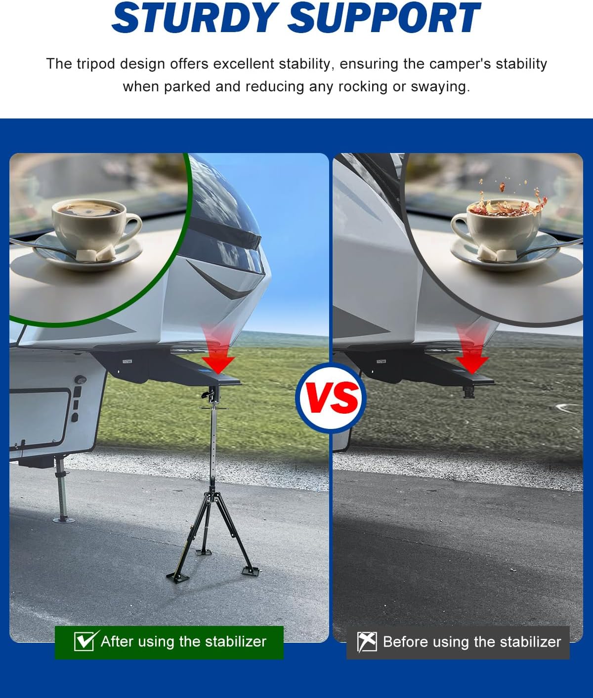 Heavy Duty Tripod Stabilizer for Trailer, 5th Wheel Tripod Adjustable from 34" to 59"(Patented Design)