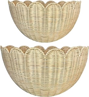 Scalloped Wall Basket, 2pcs Hand Woven Hanging Wicker Wall Baskets Set, ...