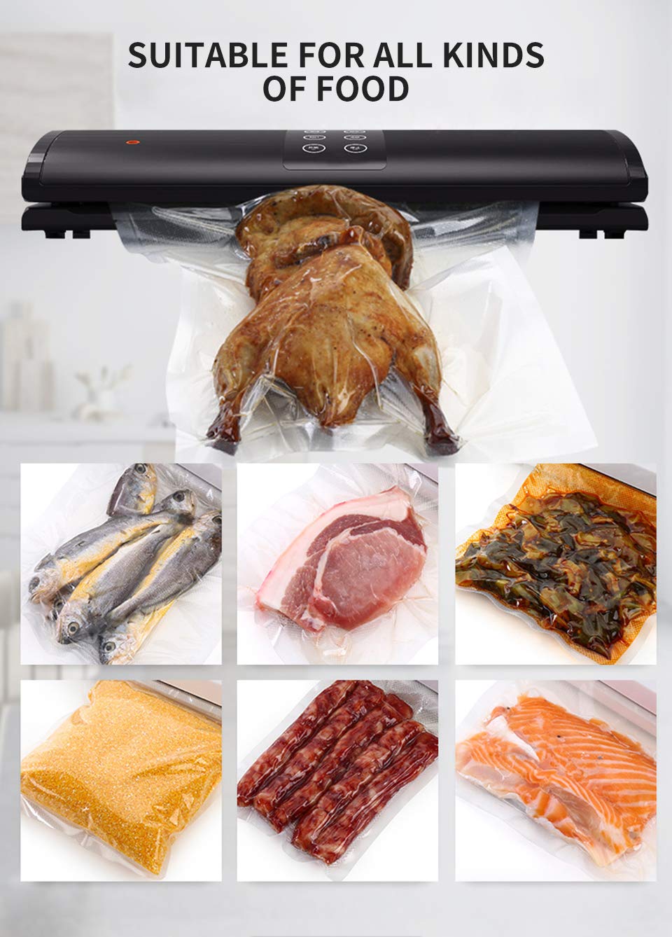 Confezionatrice Sottovuoto Sei Bottoni, Sigillante Per La Conservazione Degli Alimenti, Adatta Per Alimenti Umidi E Secchi E Oleosi, Tra Cui 10 Sacchetti Alimentari, 35x13x6cm