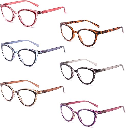 IVNUOYI Paquete de 6 lentes de lectura con bloqueo de luz azul, para mujer con bisagras de resorte, antirreflejos, fatiga ocular UV, anteojos de