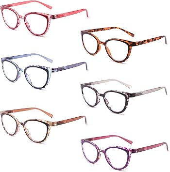 6 Pack Reading Glasses Blue Light Blocking Fashion Ladies Readers with Spring Hinges,Anti Glare UV Eyestrain,Computer Eyeglasses for Women 2.75