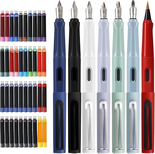 Miniatura 4 de GC Quill Set de 7 bolígrafos de caligrafía con diferentes puntas y 40 cartuchos de tinta, juego de caligrafía para principiantes, MU-09