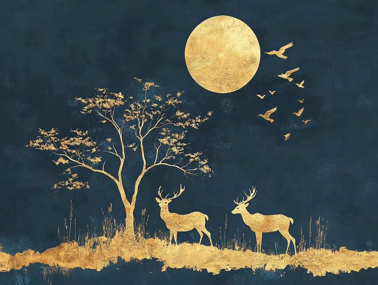Mond Malen Nach Zahlen Erwachsene Malen Nach Zahlen Kinder, Kreatives für Mädchen, Paint by Numbers Adult DIY Hirsch Handgemalt Ölgemälde für Anfänger, Home Decoration, Ohne Rahmen, 60x80cm m-488