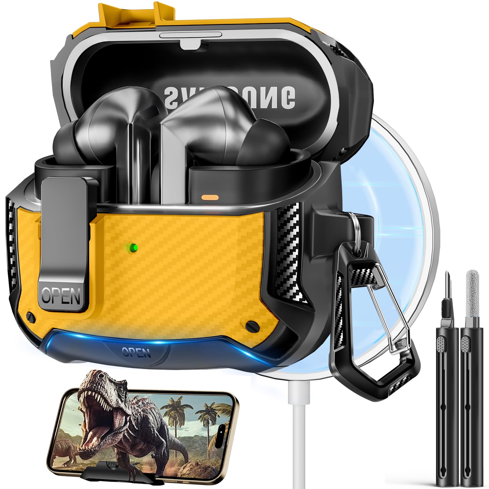 Compatible with Samsung Galaxy Buds3 FE (2025) / Buds3 Pro (2024) / Buds 3 Case (2024) with Phone Stand, Compatible with MagSafe, with Secure Lock Clip Design & Cleaning kit