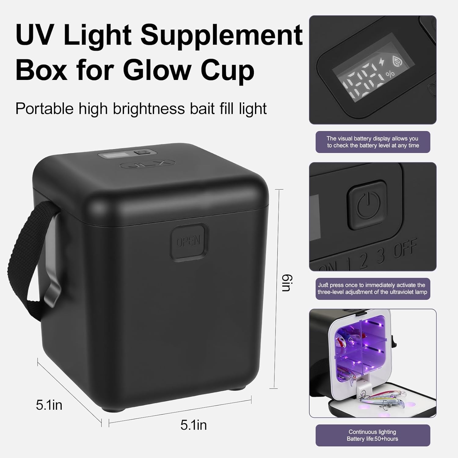UV Fishing Lure Charger Case Glow Lure for Ice Fishing Deep Water & Night Fishing Compatible with Fluorescent Lures Jigs, Spoons Portable Hands-Free Design