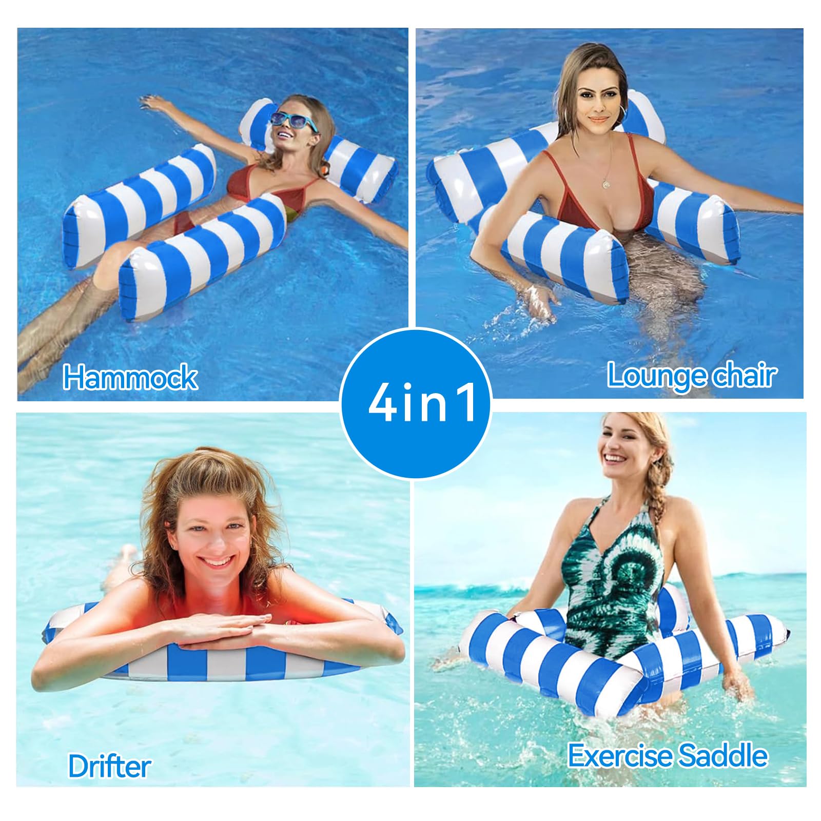 Hamac Flottant 4-en-1 – Matelas Piscine Gonflable 125x110 Cm, Avec Pompe, Pochette étanche – Adulte 150 Kg – été Plage Piscine