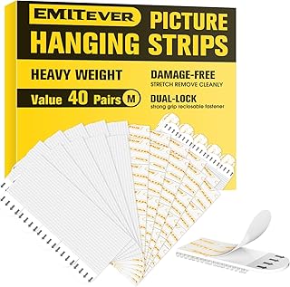 Emitever Picture Hanging Strips 40 Pairs (80 Strips), Double Side Hook Loop Mounting Tapes Adhesive Strips, Damage Free Hanging - For Pictures, Frames, Mirrors, Wall Decor and Signs(Medium)