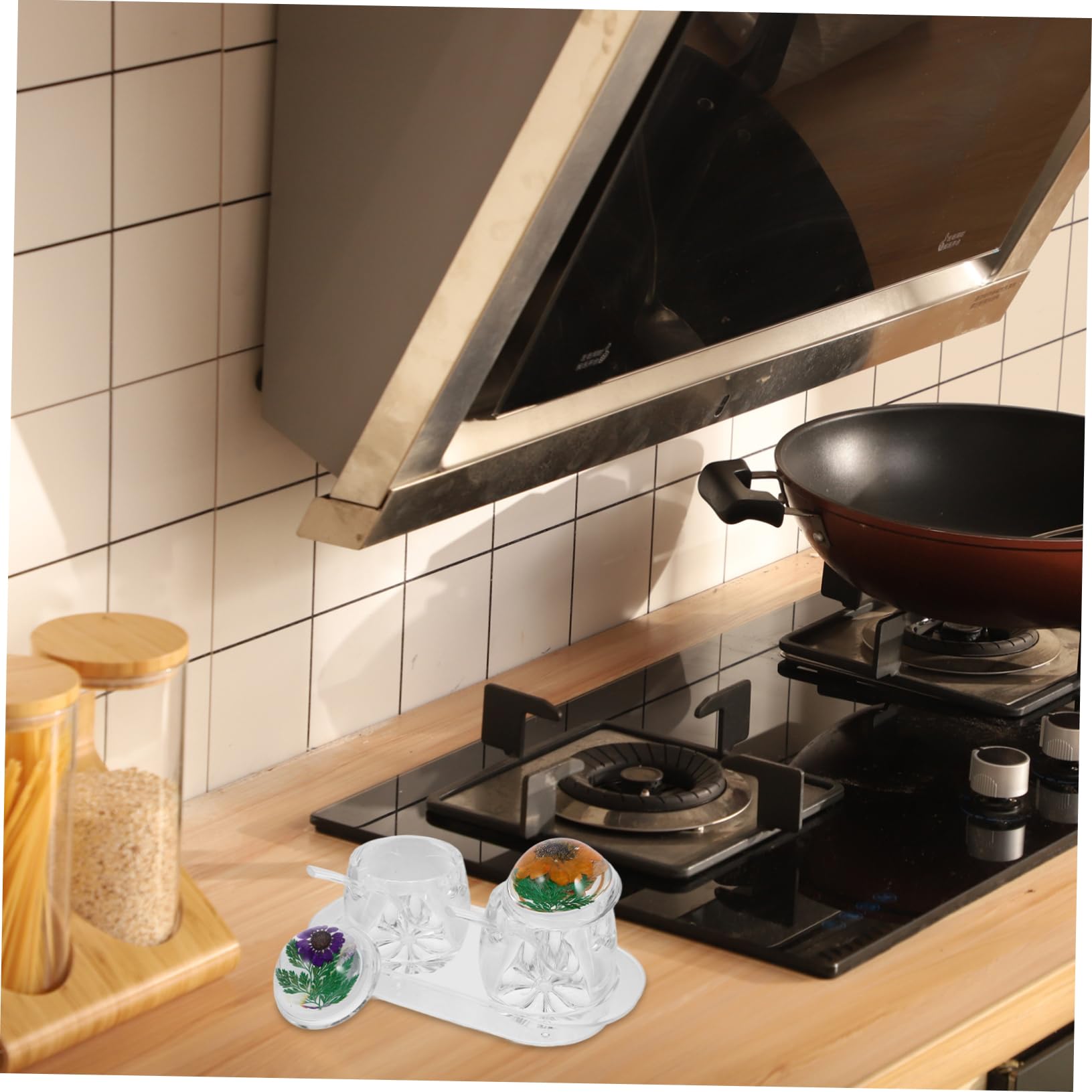 Zerodeko Pot à Épices en Acrylique Couvercle Motif Fleur, Boîte à Condiments Multifonction Cuisine Maison, 1 Set Dureté et Couleurs Vives Style